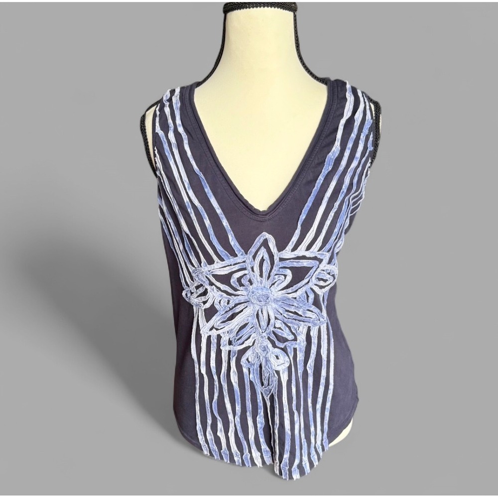 Anthropologie Brand‎ Keer Blue 3D Floral Design Tank
